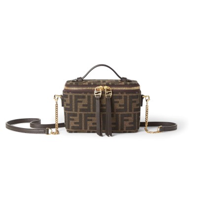 FENDI VANITY TOBACCO BROWN FF JACQUARD FABRIC MINI-BAG 8BS108AFPMF1GL7 (16*11*8cm)